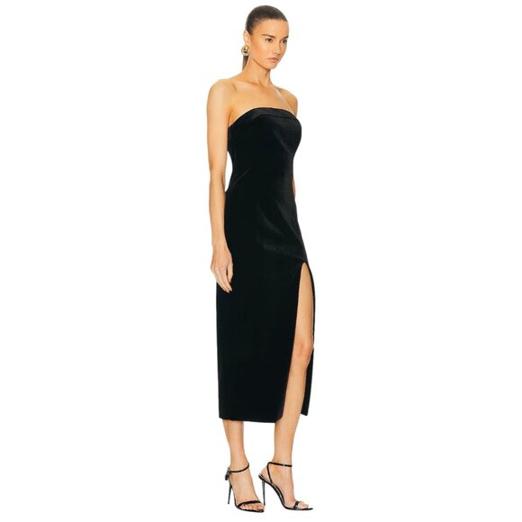 NICHOLAS Adiba Strapless Round Edge Midi Dress in Black 4 New Womens - Picture 3 of 11